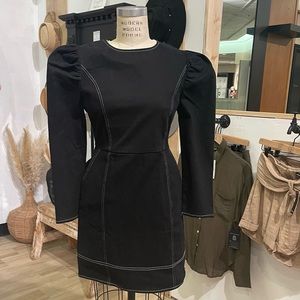 Pouffe Sleeve Denim Black Dress